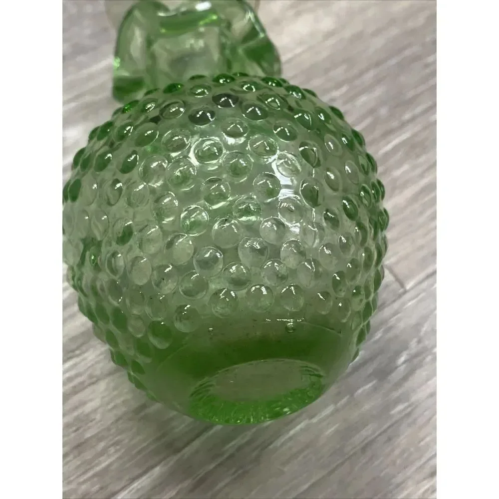 Vintage Green Hobnail Glass Bud Vase Applied Ruffle 4.5